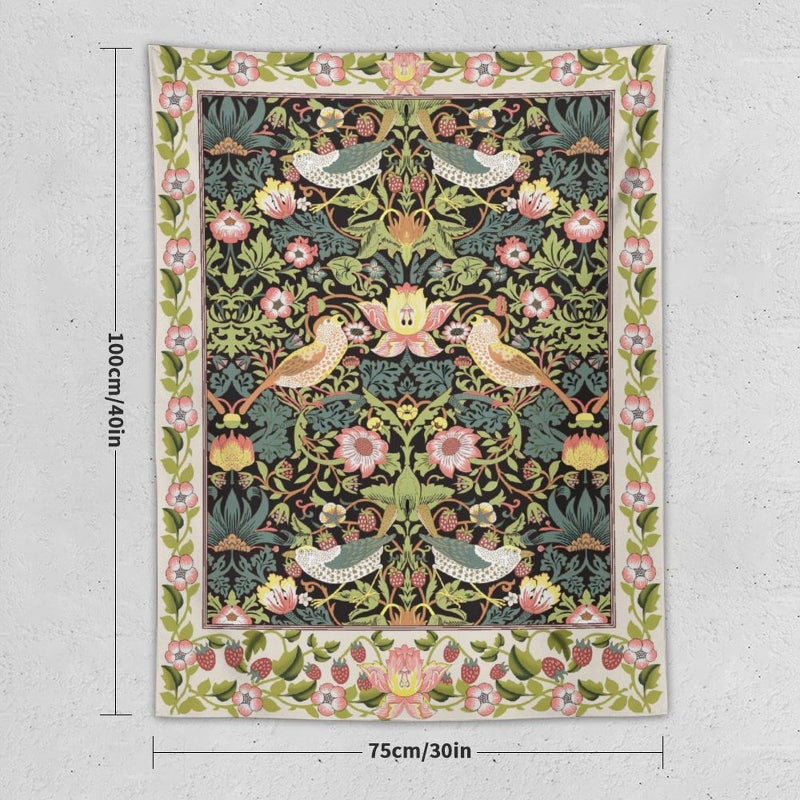 Yearn Jear William Morris Tapestry Wall Hanging,Retro Flower Strawberry Thief Floral Printed Modern Wall Art Decor,Retro Floral Home Decoration for Bedroom Living Room Dorm W30 x 40H Inch - Image 2