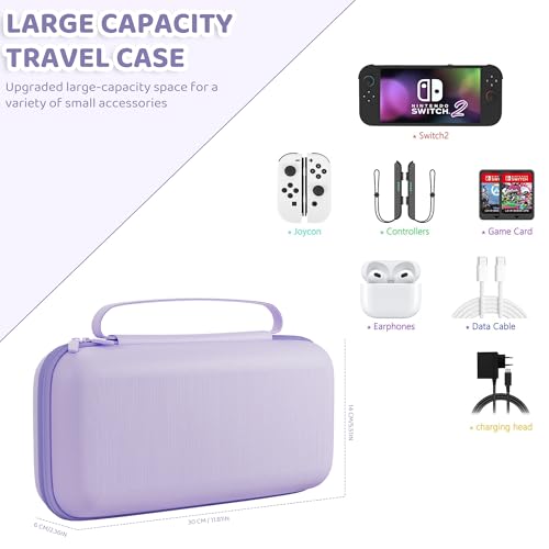 GLDRAM Purple Carrying Case for Nintendo Switch 2 2025 Portable Accessories Bundle with Travel Storage Bag Hard Shell PC Protective Cover HD Screen Protector 2 Cute Thumb Grips - Image 3