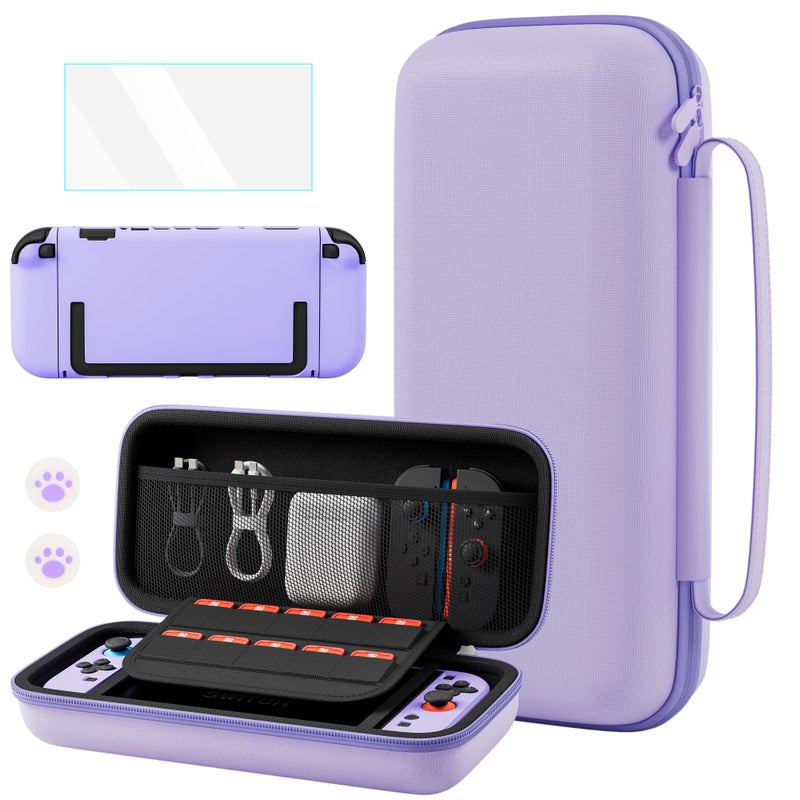 GLDRAM Purple Carrying Case for Nintendo Switch 2 2025 Portable Accessories Bundle with Travel Storage Bag Hard Shell PC Protective Cover HD Screen Protector 2 Cute Thumb Grips - Image 2