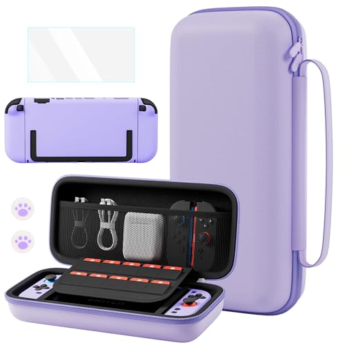 GLDRAM Purple Carrying Case for Nintendo Switch 2 2025 Portable Accessories Bundle with Travel Storage Bag Hard Shell PC Protective Cover HD Screen Protector 2 Cute Thumb Grips - Image 1