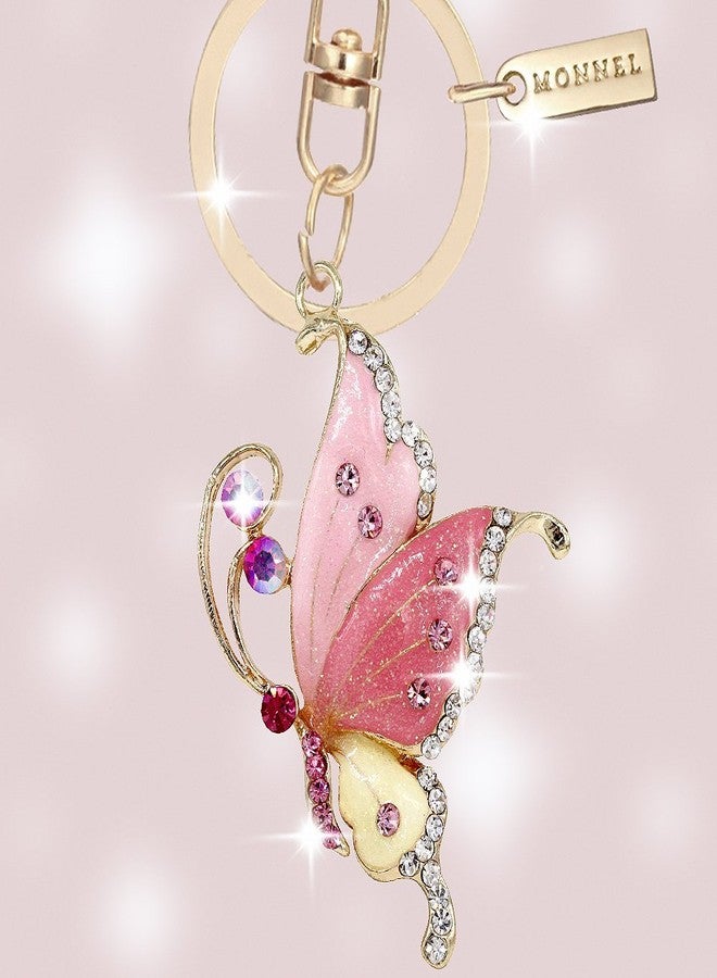 Monnel Bling Bling Crystal Pink Style Butterfly Keychain Key Ring with Pouch Bag MZ847-3 - Image 2
