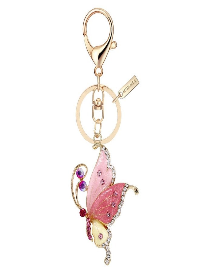 Monnel Bling Bling Crystal Pink Style Butterfly Keychain Key Ring with Pouch Bag MZ847-3 - Image 1