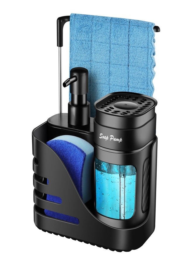 Eavida Kitchen Soap Dispenser Set, 4-in-1 Dual Hand and Dish Soap Dispenser with Sponge Holder and Dishcloth Holder for Kitchen Sink (Black) - Image 1