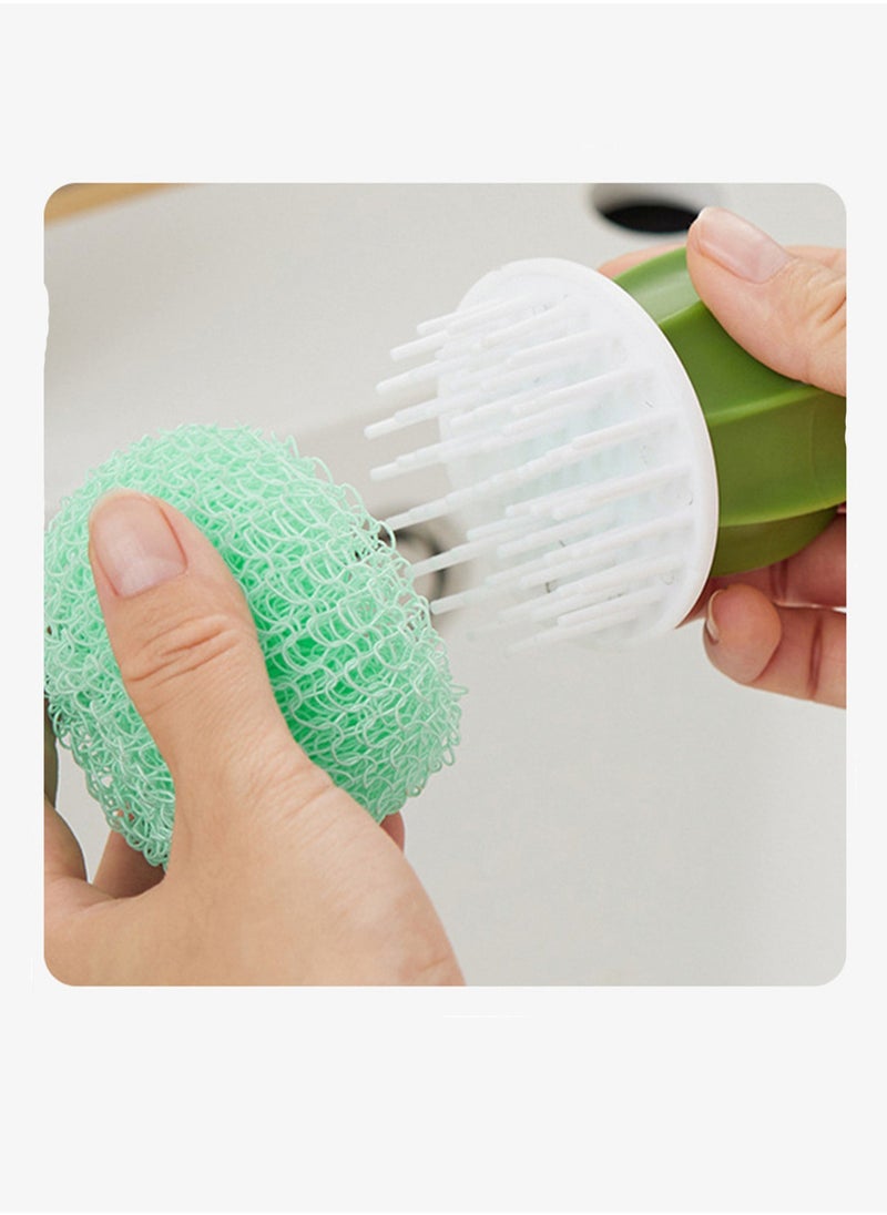 Generic Household Kitchen Cleaning Brush, Cactus Dishwashing Brush Kitchen Brush with Holder Drip Tray for Washing Dish and Cleaning Storage Box with Handle (Green)  - Image 2
