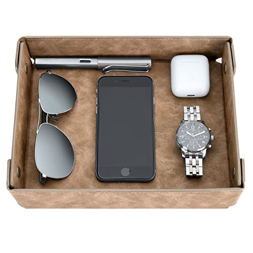 CASIRENA Father's Day Gifts Faux Leather Valet Tray Organizer for Men - Catch-All Tray for Entryway Table Key, Wallet, Watch, Coin Change, Phone, Dresser EDC Dump Jewelry, Bedside Nightstand Desk-top - Image 1