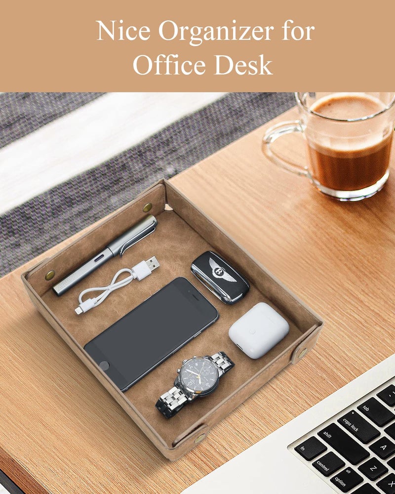 CASIRENA Father's Day Gifts Faux Leather Valet Tray Organizer for Men - Catch-All Tray for Entryway Table Key, Wallet, Watch, Coin Change, Phone, Dresser EDC Dump Jewelry, Bedside Nightstand Desk-top - Image 5