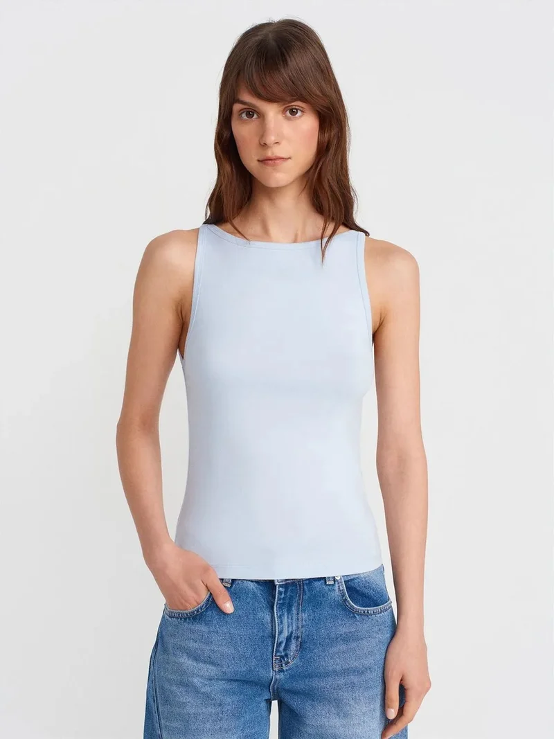 Dilvin DILVIN Ribbed Halterneck Slim-Fit Blouse