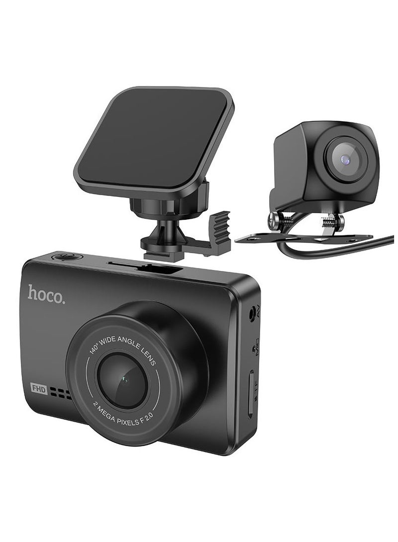هوكو كاميرا داش كام "DV3" مسجل قيادة ثنائي القناة من DSP DV3 كاميرا لوحة القيادة للسيارة مع شاشة IPS HD وكاميرا أمامية ثنائية القناة بدقة 1080 بكسل الخلفية بدقة 720 بكسل ونظرة عامة بزاوية 140 درجة - Image 1