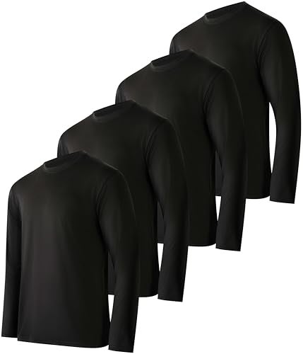 REALESSENTIALS Real Essentials 4 Pack: Mens Long Sleeve Dry Fit T Shirts Hiking Fishing Workout Gym Work Sun UPF 50 Wicking Running Tee, Set 8, Large - Image 1