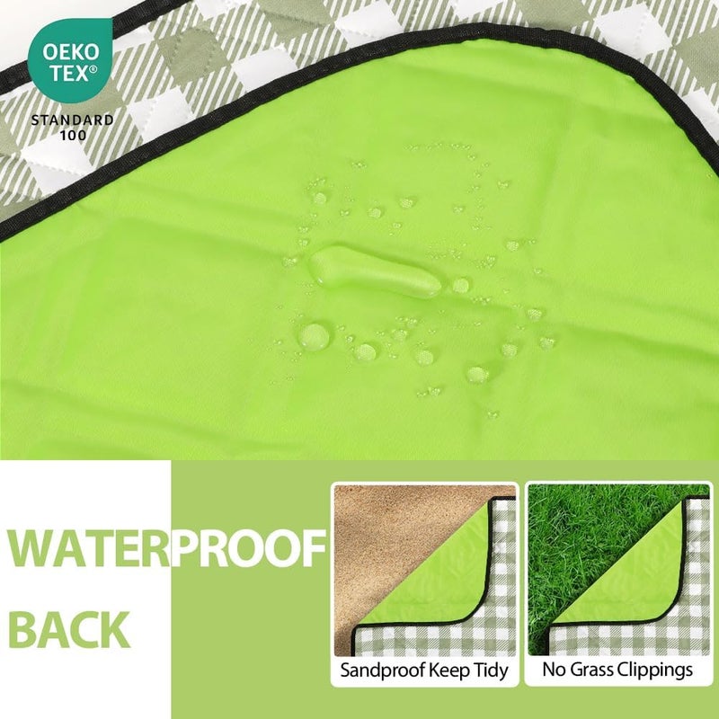 ZAZE Extra Large Picnic Outdoor Blanket, 80''x80'' Waterproof Foldable Blankets Gingham Picnic Mat for Beach, Camping on Grass Picnic Blankets (Green and White - Image 5