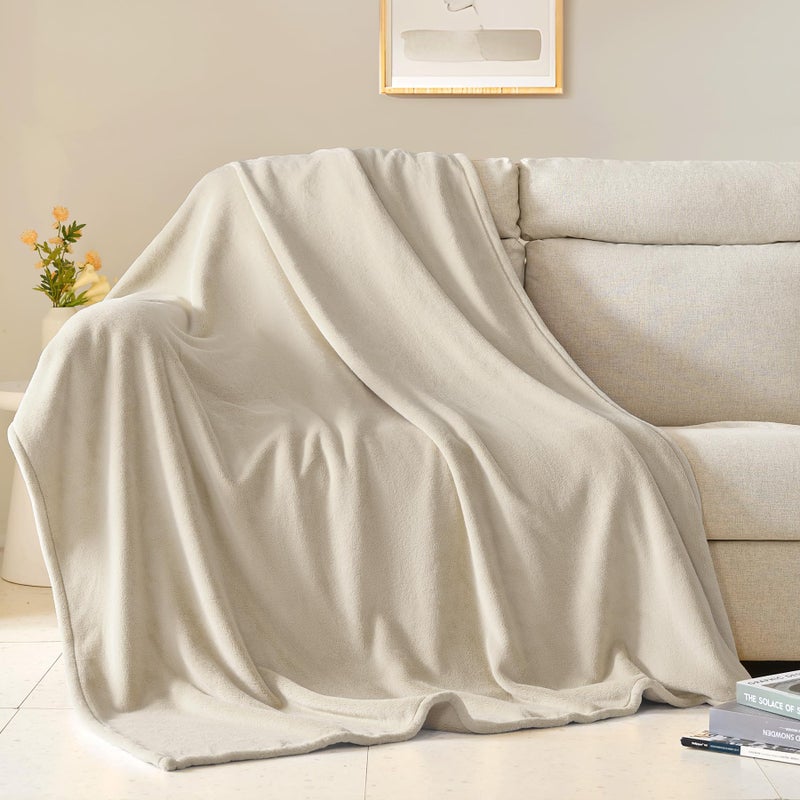 BEAUTEX Fleece Blanket Queen Size Super Soft Flannel Throw Blanket Lightweight Fuzzy Plush Blanket for Couch Sofa or Bed All Seasons (Ivory  90"" x 90"") - Image 1