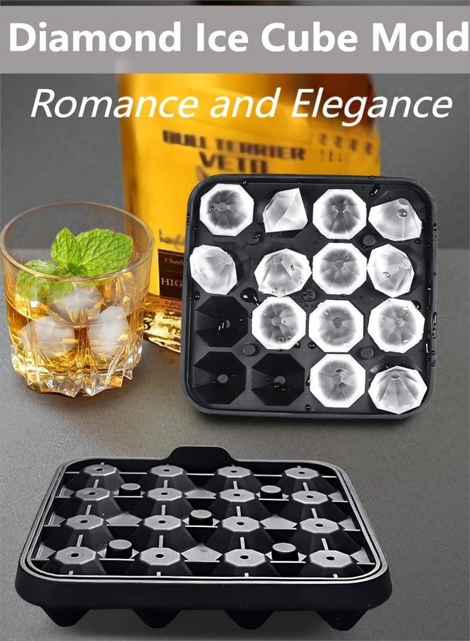 Gwindrise Tiny Diamond Ice Molds Fun Shapes, 1 Silicone Mini Diamond-Shaped Ice Cube Trays 16 Cubes, Easy Release, BPA-Free and Stackable, Small Ice Cube Tray with Lid - Image 2