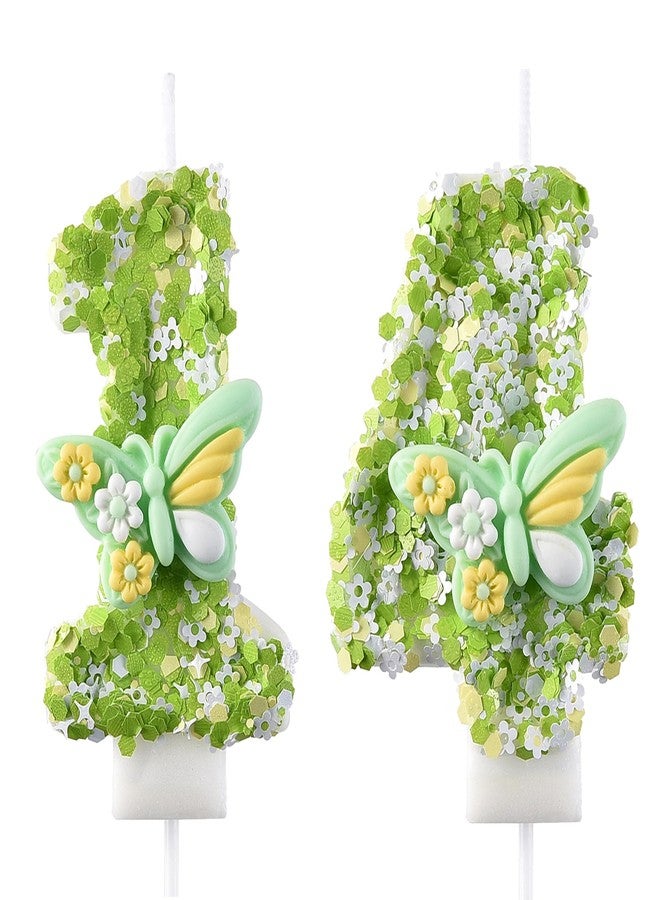 AOOLADA 14 & 41 Birthday Candle, 14th & 41st Cake Candles, Number 14 & 41 Birthday Candles for Cake Topper Decoration, Green - Image 1