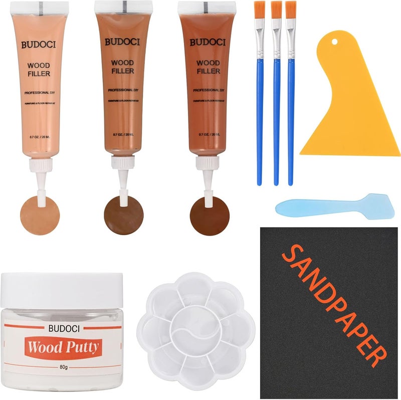 Kenbry 3 Colors Wood Filler Repair Kit,Wood Putty and Woods Filler Laminate Floor Repair Kit for Scratch Cover & Restore Laminate Scratch, Cracks, Hole, Restofinisher Wooden Door, Furniture, Table, Cabinet - Image 1
