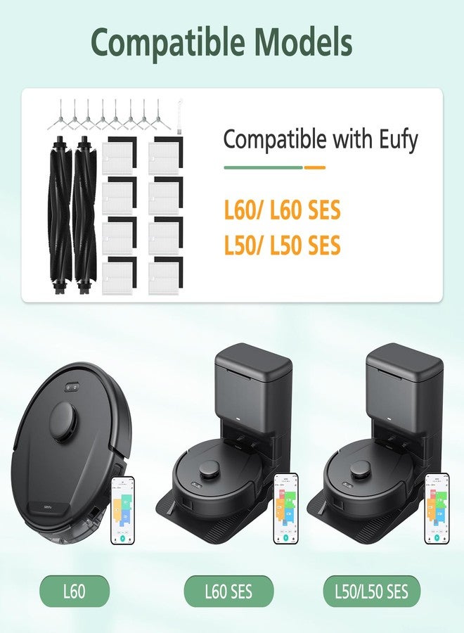 isinlive 19 Pack Replacement Accessories kit Compatible with eufy L60/ L60 SES/ L50/ L50 SES Robot Vacuum Replacement Parts, 2 Pack Roller Brush + 8 Pack Filter & Sponge + 8 Pack Side Brush + 1 Cleaning Kit - Image 2