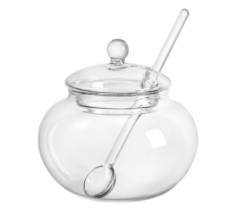 123Arts Clear Glass Sugar Bowl With Lid and Sugar Serving Spoon 8 ounces - Image 1