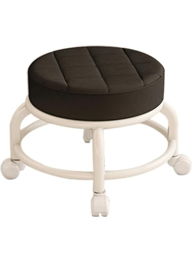 Generic SAFENHAND Rolling Stool Round Pulley Low Stool Household Leather Rolling Stool 360° Universal Wheel Movable Soft Stool Small Changing Shoe Stool  - Image 1