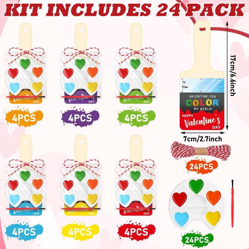 Noveread 24 Set Valentine's Day Gifts for Kids Watercolor Paint Sets with Cards Heart Shaped Watercolor Paint Sets for Kids Class Valentines Party Favors School Classroom Exchanges Gift(Heart Style) - Image 3