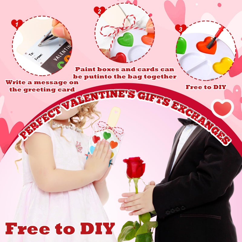 Noveread 24 Set Valentine's Day Gifts for Kids Watercolor Paint Sets with Cards Heart Shaped Watercolor Paint Sets for Kids Class Valentines Party Favors School Classroom Exchanges Gift(Heart Style) - Image 5