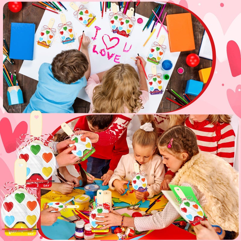 Noveread 24 Set Valentine's Day Gifts for Kids Watercolor Paint Sets with Cards Heart Shaped Watercolor Paint Sets for Kids Class Valentines Party Favors School Classroom Exchanges Gift(Heart Style) - Image 4