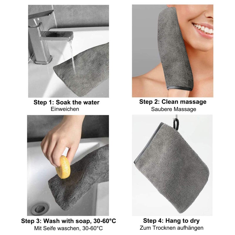 PHOGARY 10 Pack Microfiber Body Wash Mitts, Soft Face Mitten, Bath Spa Cloth, Reusable Makeup Remover Mitt Gloves, European Style Wash Cloth, 6Ã—8 inch (Grey) - Image 5