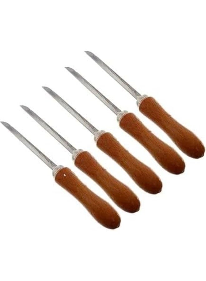 مقوار وأداة إزالة نوى الفواكه من الخشب والاستانلس ستيل المقاوم للصدأ، أداة مطبخ بمقبض خشبي 5 قطع
