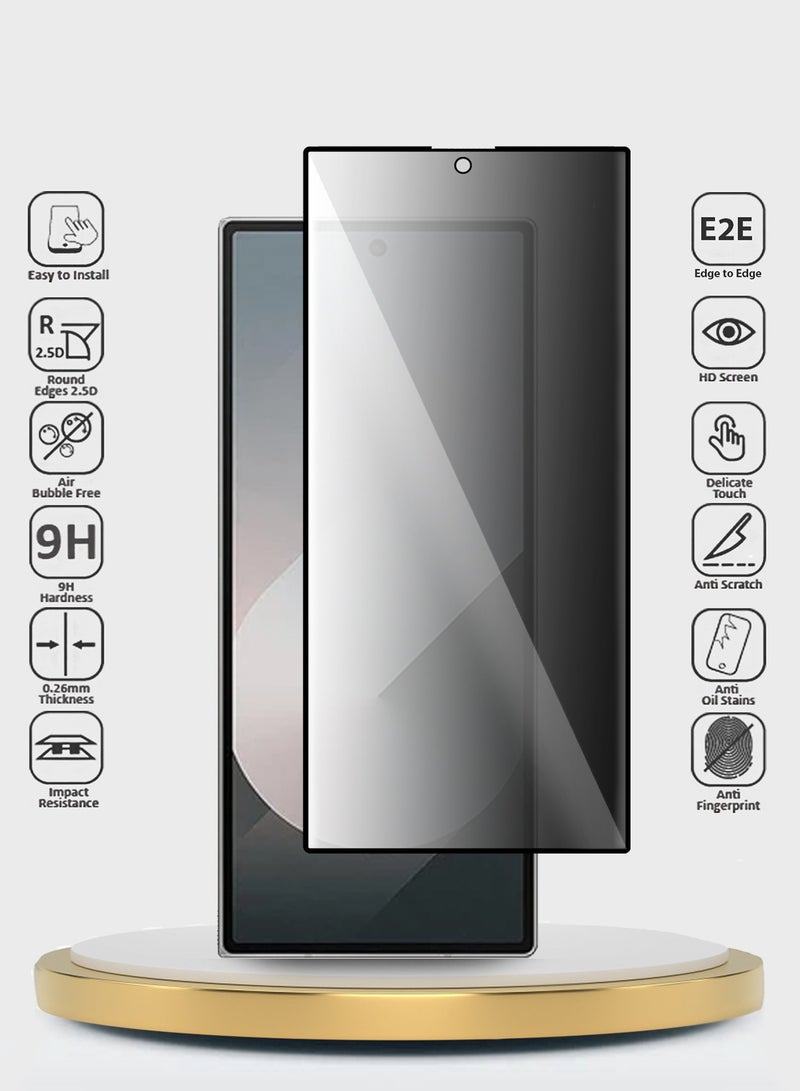 Wtech Samsung Galaxy Z Fold6 5G 2024 Premium E2E Privacy Full Glue Full Cover Tempered Glass Screen Protector (MSGECP) - Clear/Black - Image 2