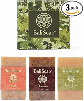Bali Soap Natural Soap Bar Gift Set 3 pc Variety Pack Papaya Cinnamon Lemongrass Face or Body Soap Best for All Skin Types For Women Men Teens 35 Oz each - Image 1