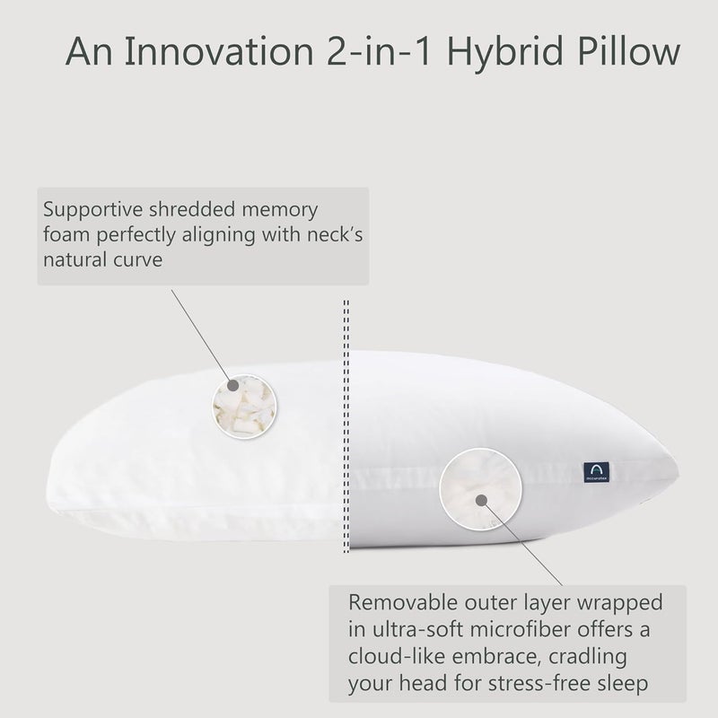 ACCURATEX Set of 2 Hybrid Memory Foam Pillows 40 x 40 cm with Removable Cotton Cover and Microfiber Filling (Height Adjustable), Ergonomic Neck Pillow for Sleeping - Image 3