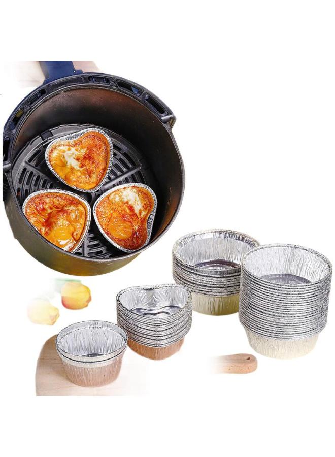 Faxilon Faxi Long, Aluminum Foil Bowls, 50 Pieces, Air Fryer And Oven Heart-Shaped Bowls, Cake, Shrimp, Steamed Cake, Baby Food Molds - Image 3