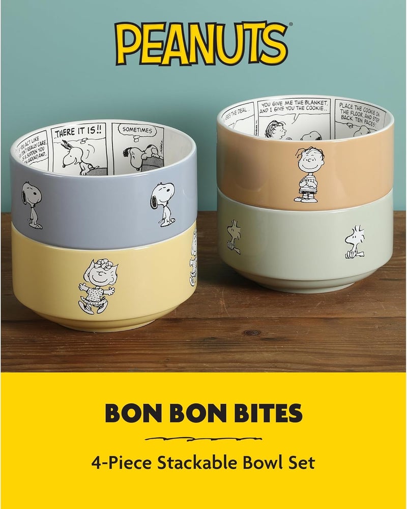 Peanuts Snoopy Bonbon Bites 4 Piece 55 Decorated Stoneware Ceramic Stackable Bowl Set - Image 2