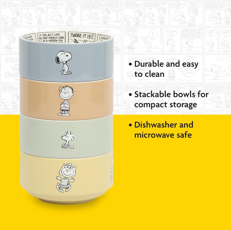 Peanuts Snoopy Bonbon Bites 4 Piece 55 Decorated Stoneware Ceramic Stackable Bowl Set - Image 4