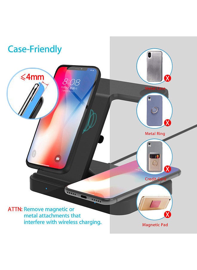 Generic - F15 Wireless Charger 3 in 1 Wireless Charging Station for Multiple Devices 15W Fast Charging Dock Stand Compatible with iOS Smartphone Smartwatch Series Earbuds - Image 1