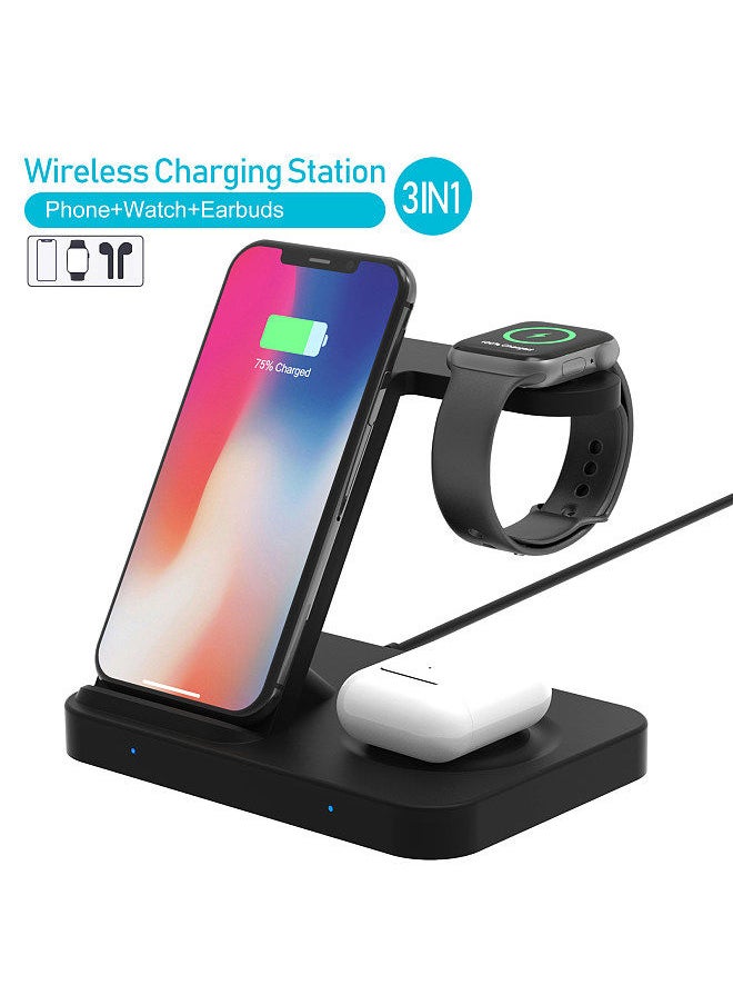 Generic - F15 Wireless Charger 3 in 1 Wireless Charging Station for Multiple Devices 15W Fast Charging Dock Stand Compatible with iOS Smartphone Smartwatch Series Earbuds - Image 1