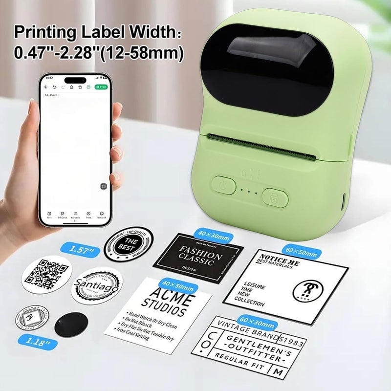 VBESTLIFE Mini Portable Thermal Printer Print Pod, Inkless Bluetooth Label Maker Machine for DIY Crafts, Journaling, Office & Home Use (Green) - Image 3