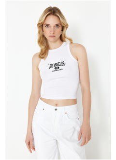 trendyol Black-White Embroidered 2-Pack Fitted Crop Halter Neck Ribbed Flexible Knitted Undershirt TWOSS21AL0058  - Image 3