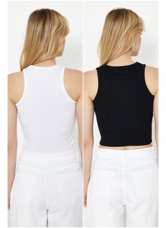 Black-White Embroidered 2-Pack Fitted Crop Halter Neck Ribbed Flexible Knitted Undershirt TWOSS21AL0058 - pzsku/Z6D5631306BEB2972B42CZ/45/_/1730941504/88b4422e-2c85-4759-a1ee-c2e8e0b8a4f1