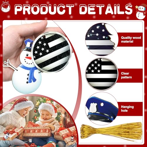 Woanger 60 Pieces Police Christmas Ornaments Police Shield Car Wooden Ornaments Decorative Hanging Officer Gifts Policeman Boots American Flag Waistcoat Christmas Tree Ornament - Image 3