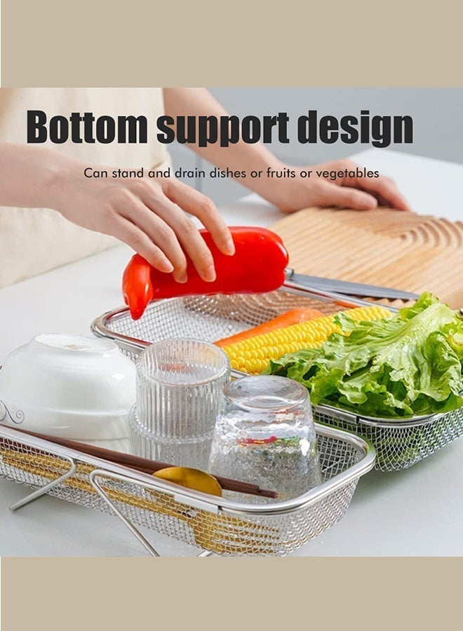 هاهاهاي سلة مصفاة قابلة للتوسيع من الفولاذ المقاوم للصدأ فوق الحوض ، سلة تصريف ، مصفاة شبكية دقيقة قابلة للتعديل مع مقابض لشطف الخضار والفواكه والمعكرونة ، أدوات كبيرة لأدوات المطبخ ، متينة وسهلة التنظيف (45.5 × 24.5 × 8 سم) - Image 4