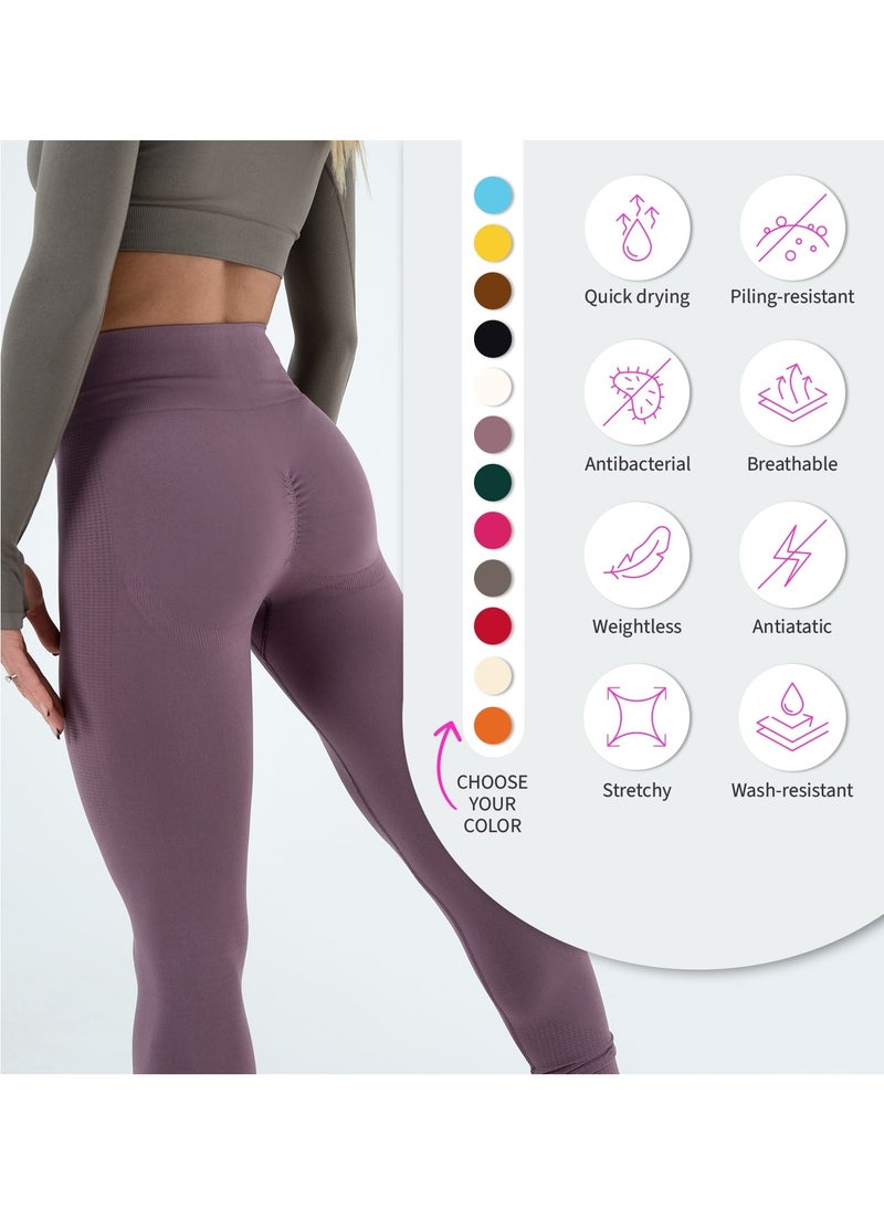 Bernessi Turkey Nylon Sports Leggings for Women High Waisted Ladies Workout Running Fitness Yoga Gym Pants with Tummy Control Textured Purple Figs  - Image 5
