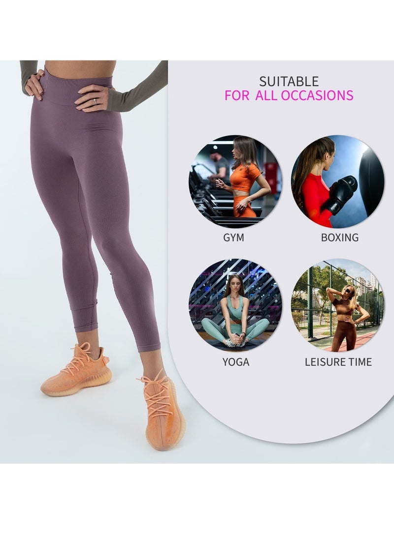 Bernessi Turkey Nylon Sports Leggings for Women High Waisted Ladies Workout Running Fitness Yoga Gym Pants with Tummy Control Textured Purple Figs  - Image 4