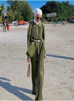 Fashion Solid Color Pleated Slacks Set
