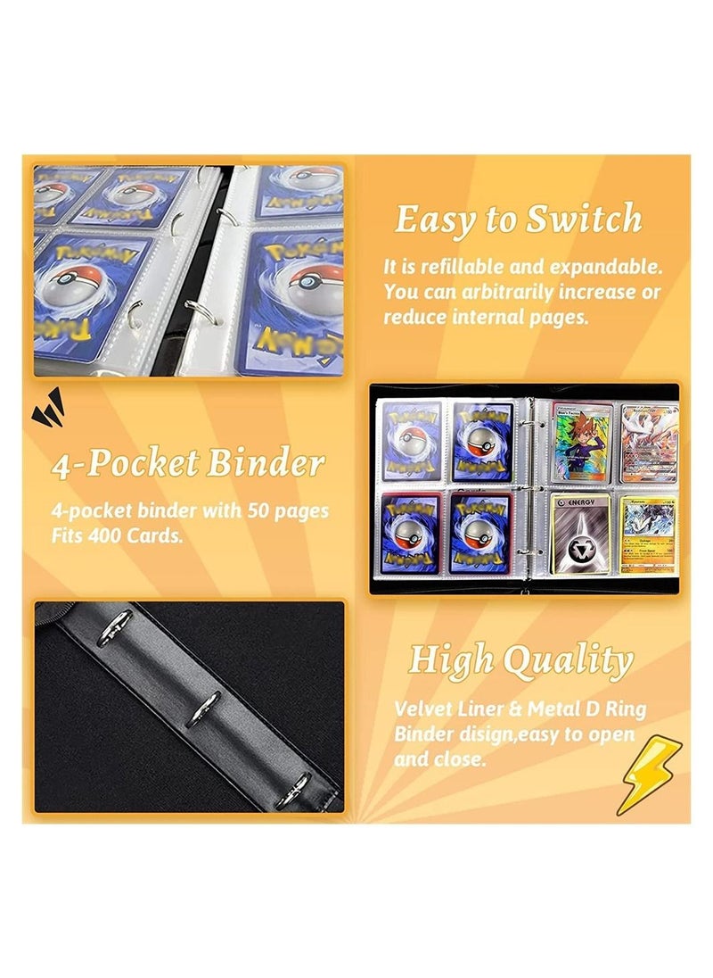 DMG TECH - Binder for Pokemon Cards with Sleeves, 4-Pocket Trading Card Binder,400 Pockets Card Collection Binder,Collector Card Binder Card Album for Boys Girls Toys Gift - Image 1
