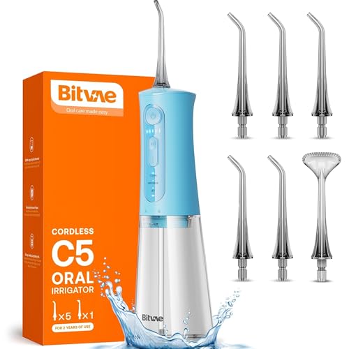 Bitvae Water Dental Flosser Teeth Picks, Cordless Portable Oral Irrigator, Powerful and Rechargeable Oral Irrigator, Brace Care, IPX7 Waterproof Water Dental Picks for Cleaning, Sky Blue - Image 1