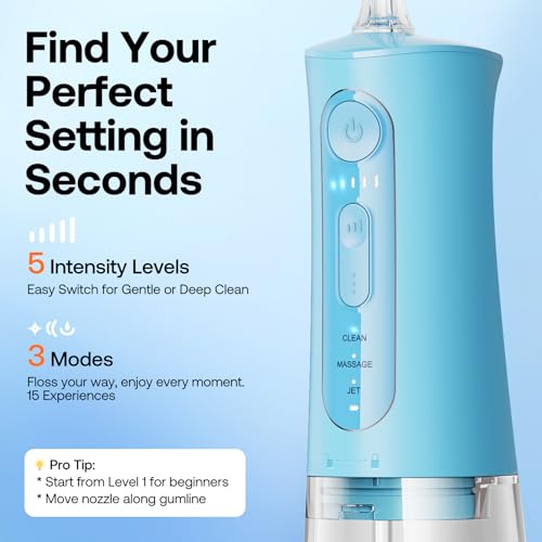 Bitvae Water Dental Flosser Teeth Picks, Cordless Portable Oral Irrigator, Powerful and Rechargeable Oral Irrigator, Brace Care, IPX7 Waterproof Water Dental Picks for Cleaning, Sky Blue - Image 4