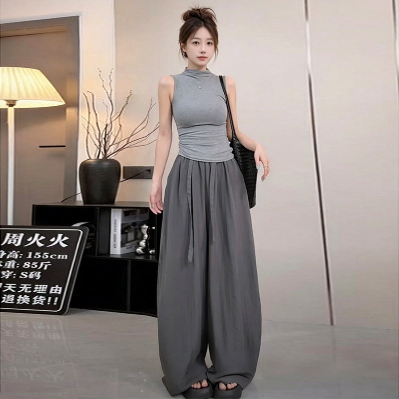 Women's High Waist Drawstring Wide Leg Casual Pants Korean Style Summer - Image 5
