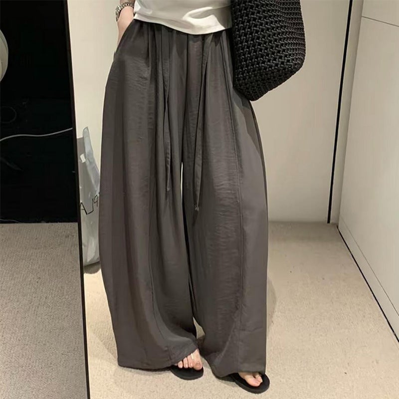 Women's High Waist Drawstring Wide Leg Casual Pants Korean Style Summer - Image 2