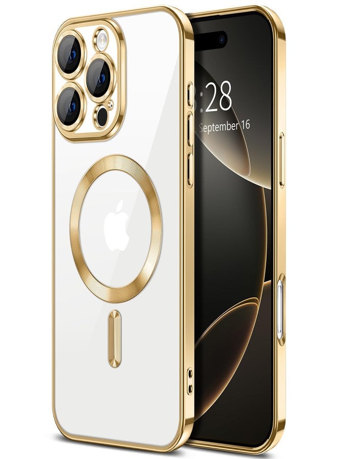 Hython Magnetic Clear for iPhone 16 Pro Case with Camera Lens Protector [Compatible with MagSafe] Luxury Plating Edge Slim Soft TPU Cover Protective Phone Case for iPhone 16 Pro 6.3", Gold - Image 1