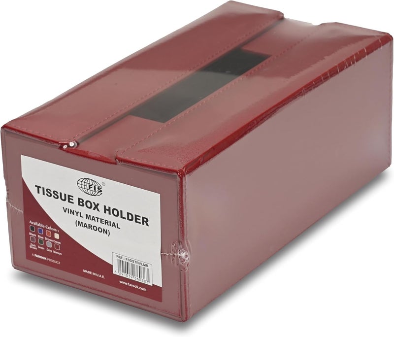 FIS Rectangular Tissue Box Holder - Maroon, Magnetic Bifold Lid, Vinyl, 250x99x132.4mm - Image 2