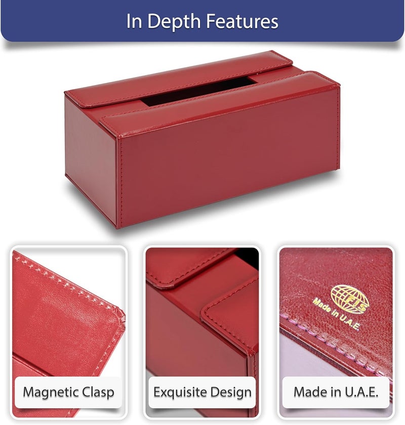 FIS Rectangular Tissue Box Holder - Maroon, Magnetic Bifold Lid, Vinyl, 250x99x132.4mm - Image 3